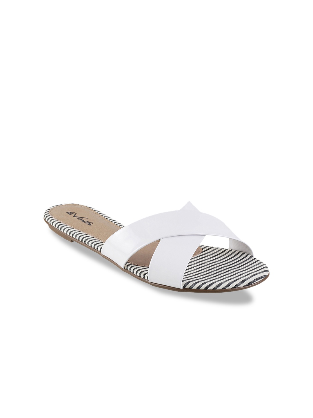 

Metro Women White Striped Open Toe Flats