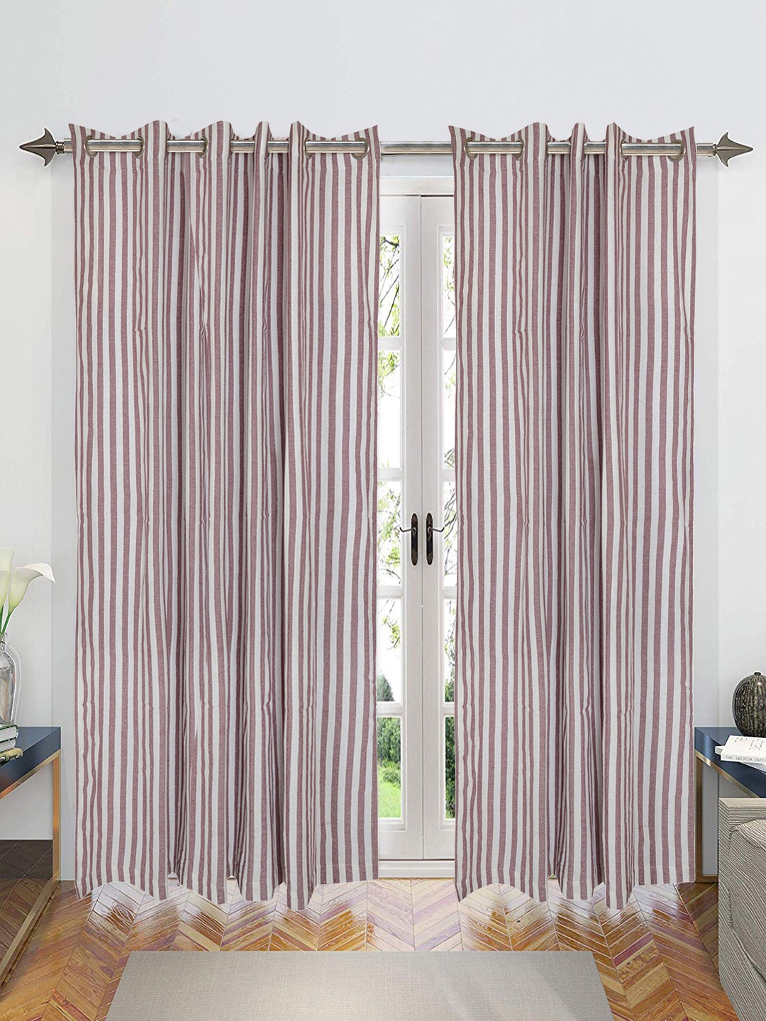 

Saral Home Cotton Striped Set of 2 Long Door Curtains, Mauve