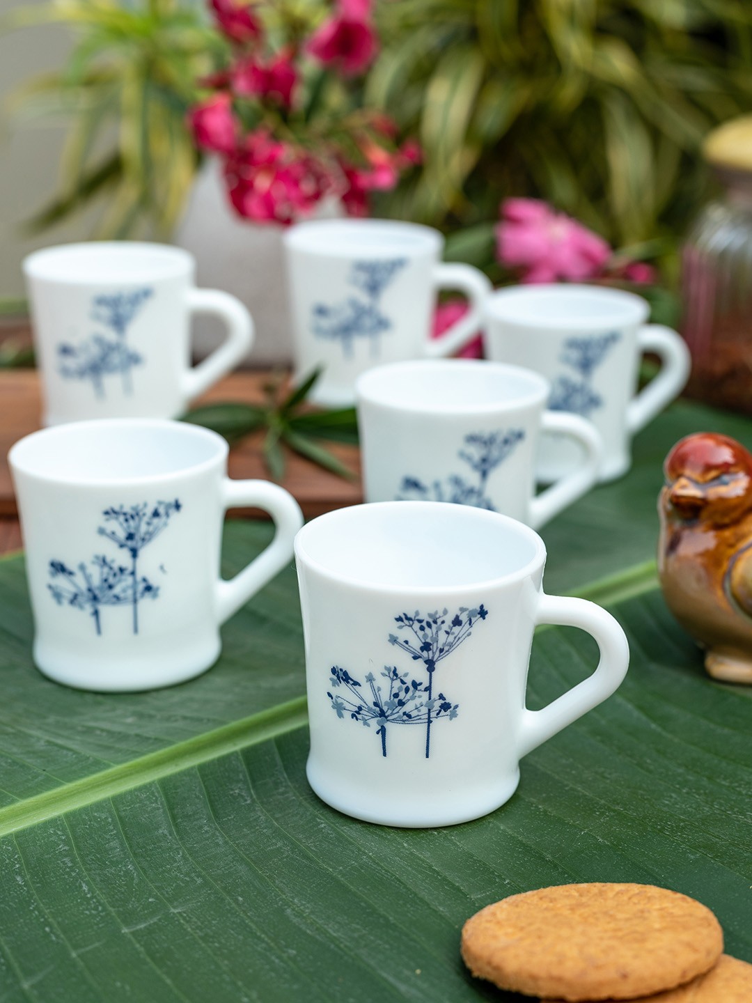 

Laopala Unisex Set of 6 White & Blue Printed Opalware Cups