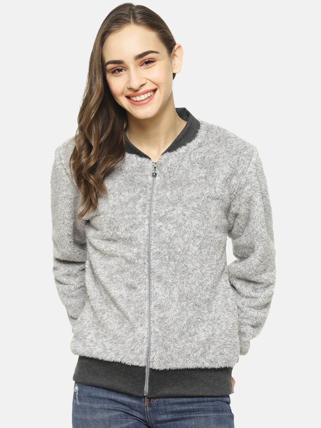 

Campus Sutra Women Grey Solid Bomber