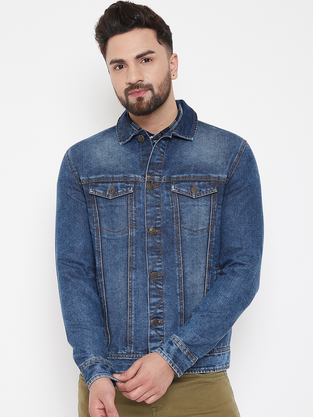 Canary London Men Blue Solid Denim Jacket
