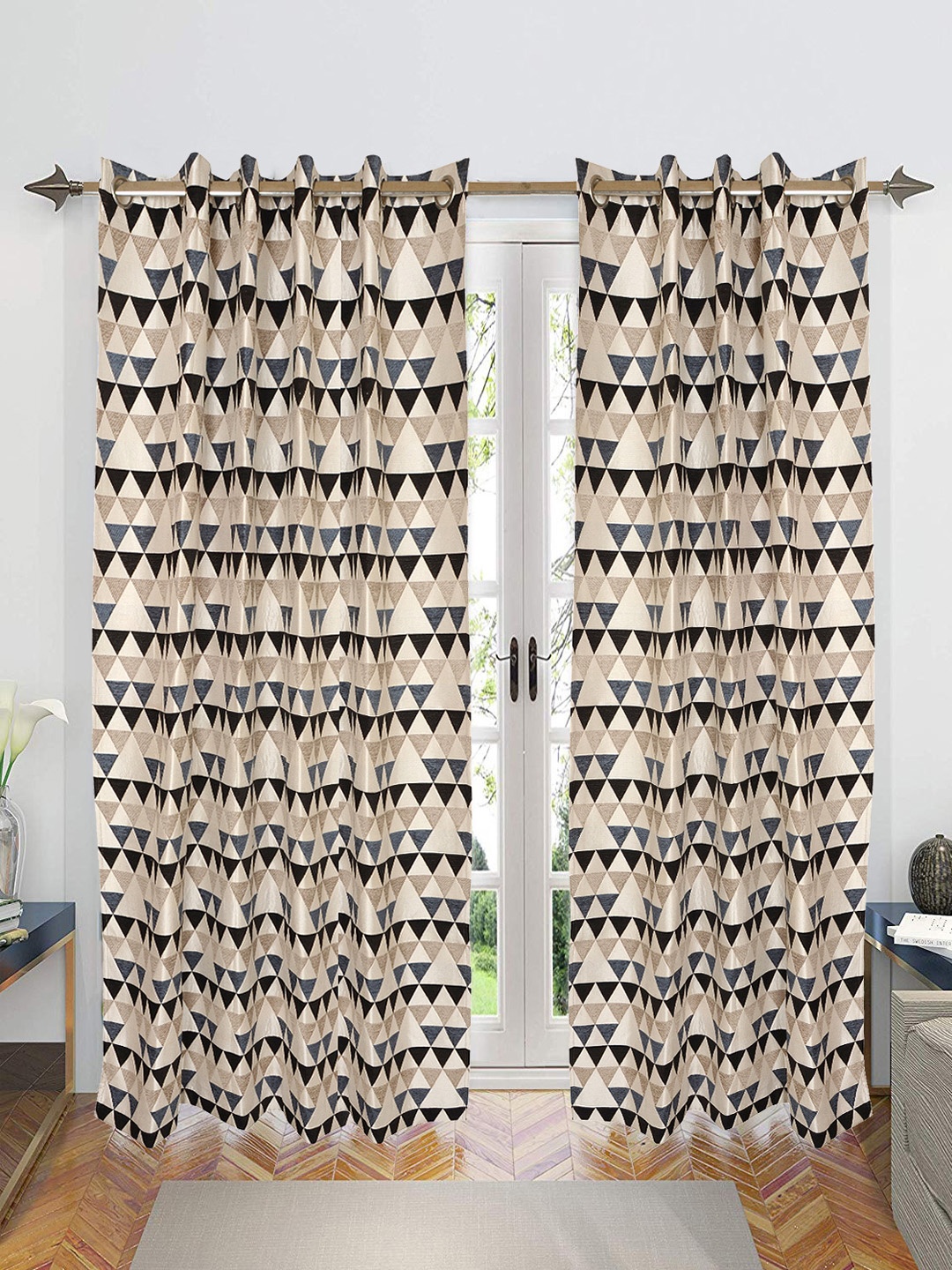 Saral Home Hill Chenille BlackoutSet of 2 Grey Long Door Curtains, Beige