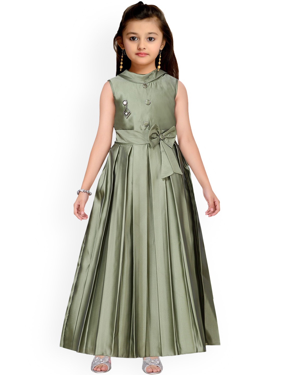 

Kidling Girls Green Embellished Satin Maxi Dress