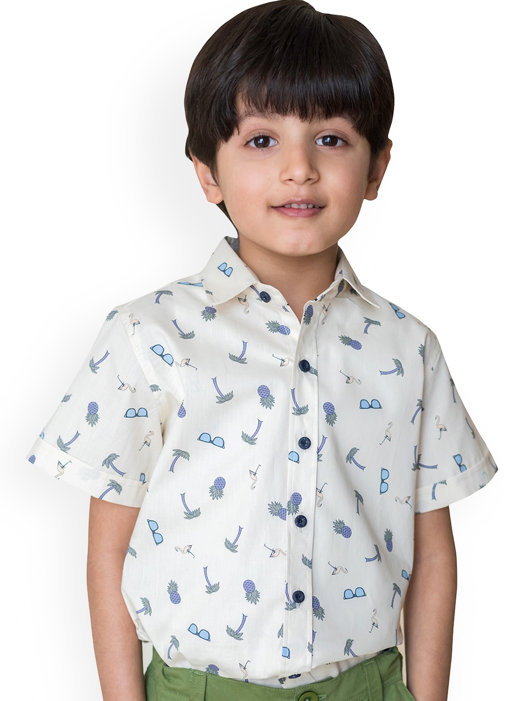 

Campana Boys White & Blue Regular Fit Printed Casual Shirt