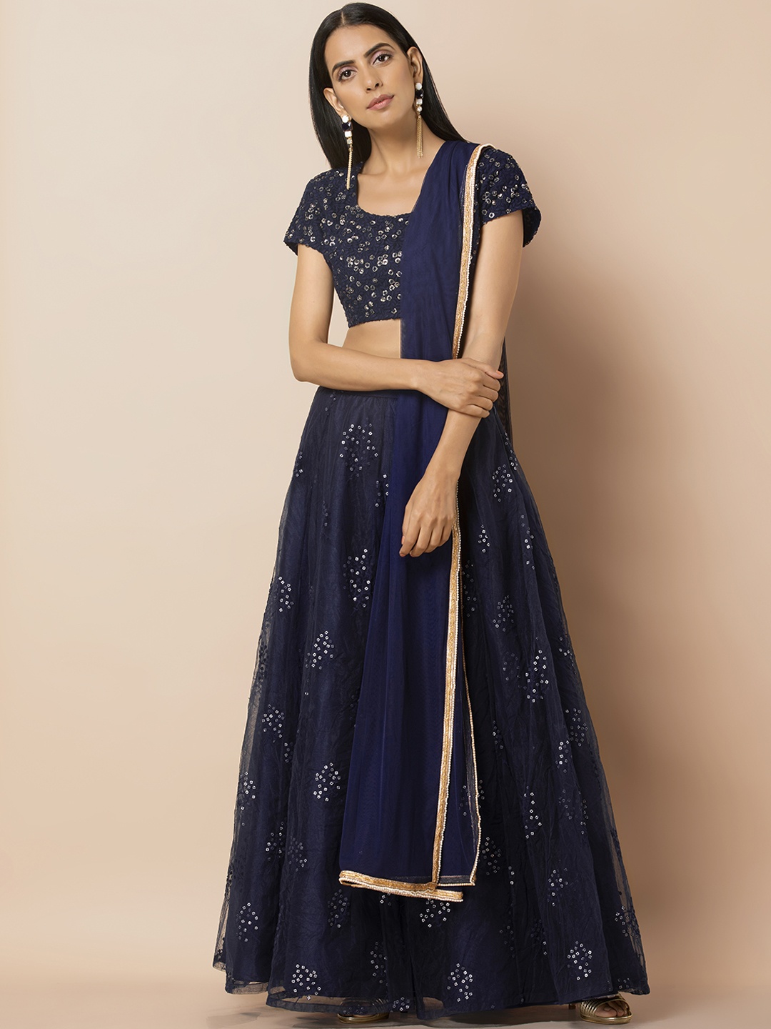 INDYA Blue Solid Dupatta
