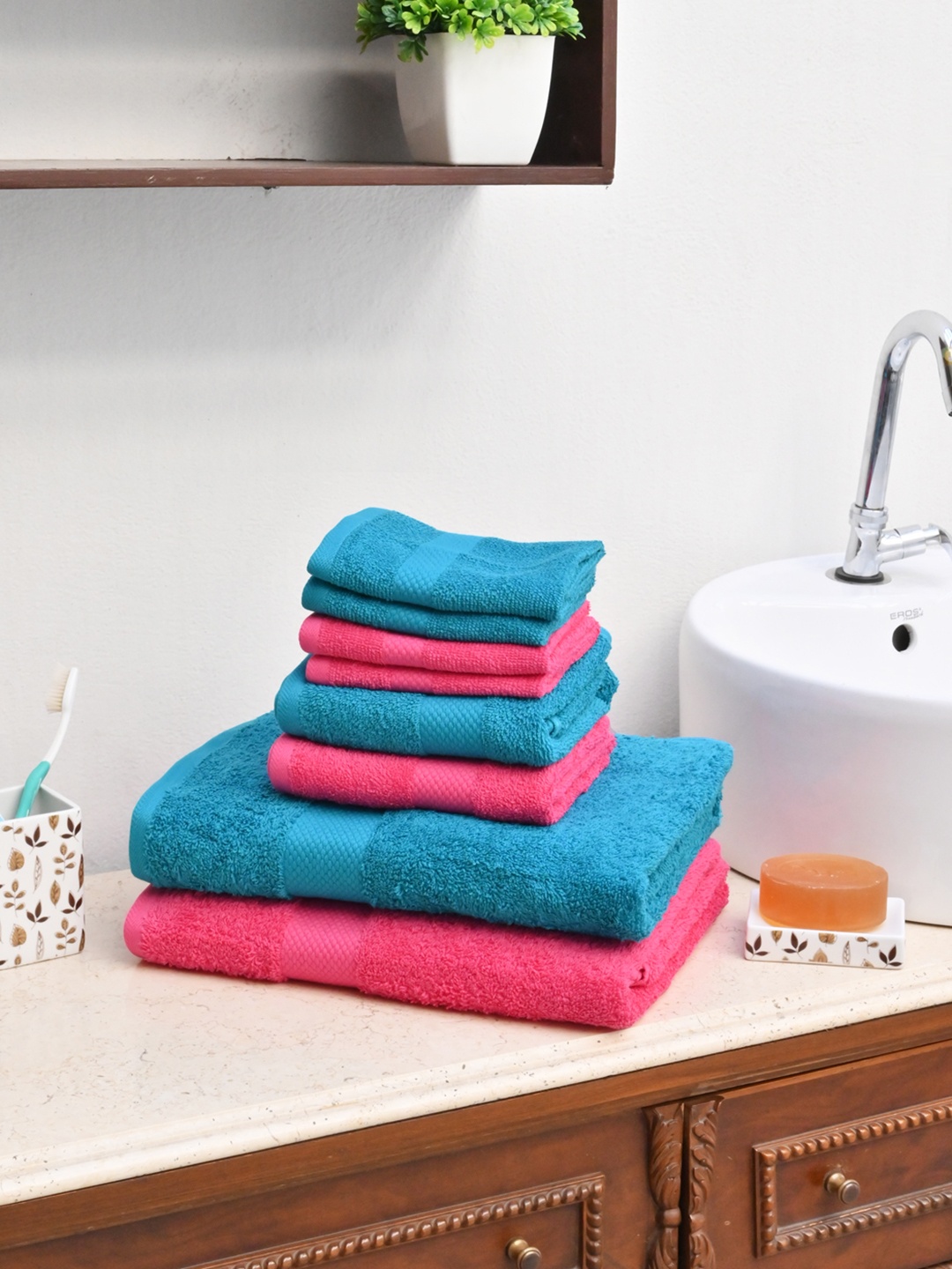 

Avira Home Unisex Pack of 8 Solid Value 500 GSM Towel Set, Turquoise blue