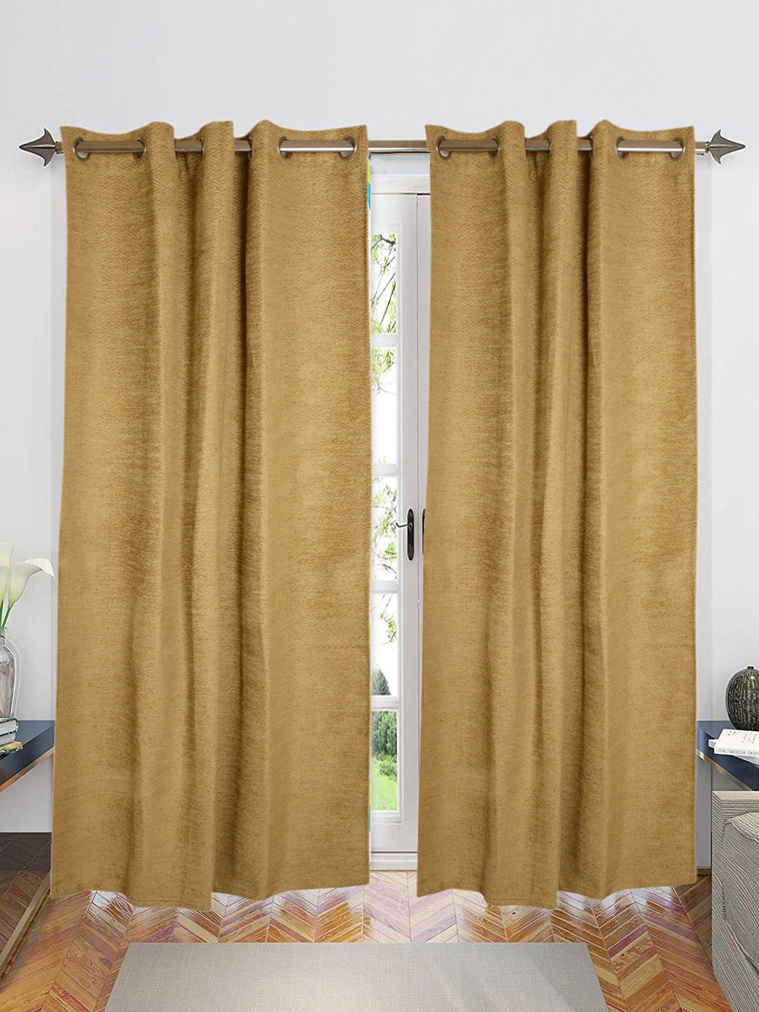 

Saral Home Zig-Zag Chenille BlackoutSet of 2 Gold Long Door Curtains