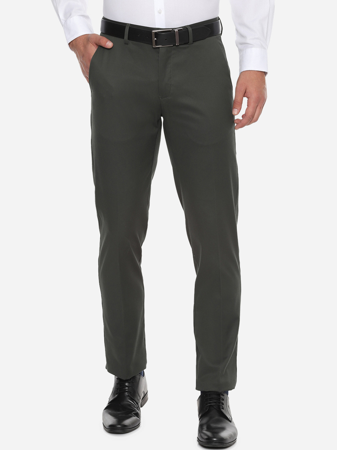 

Louis Philippe Permapress Men Olive Green Slim Fit Solid Formal Trousers