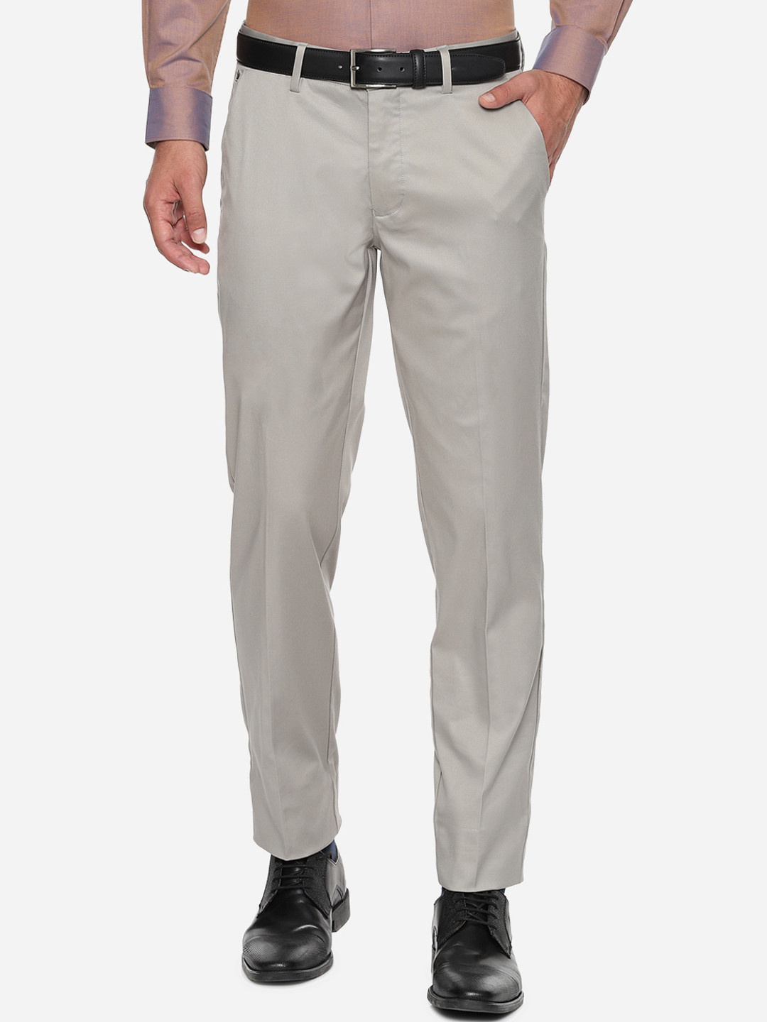 

Louis Philippe Men Grey Regular Fit Solid Regular Trousers