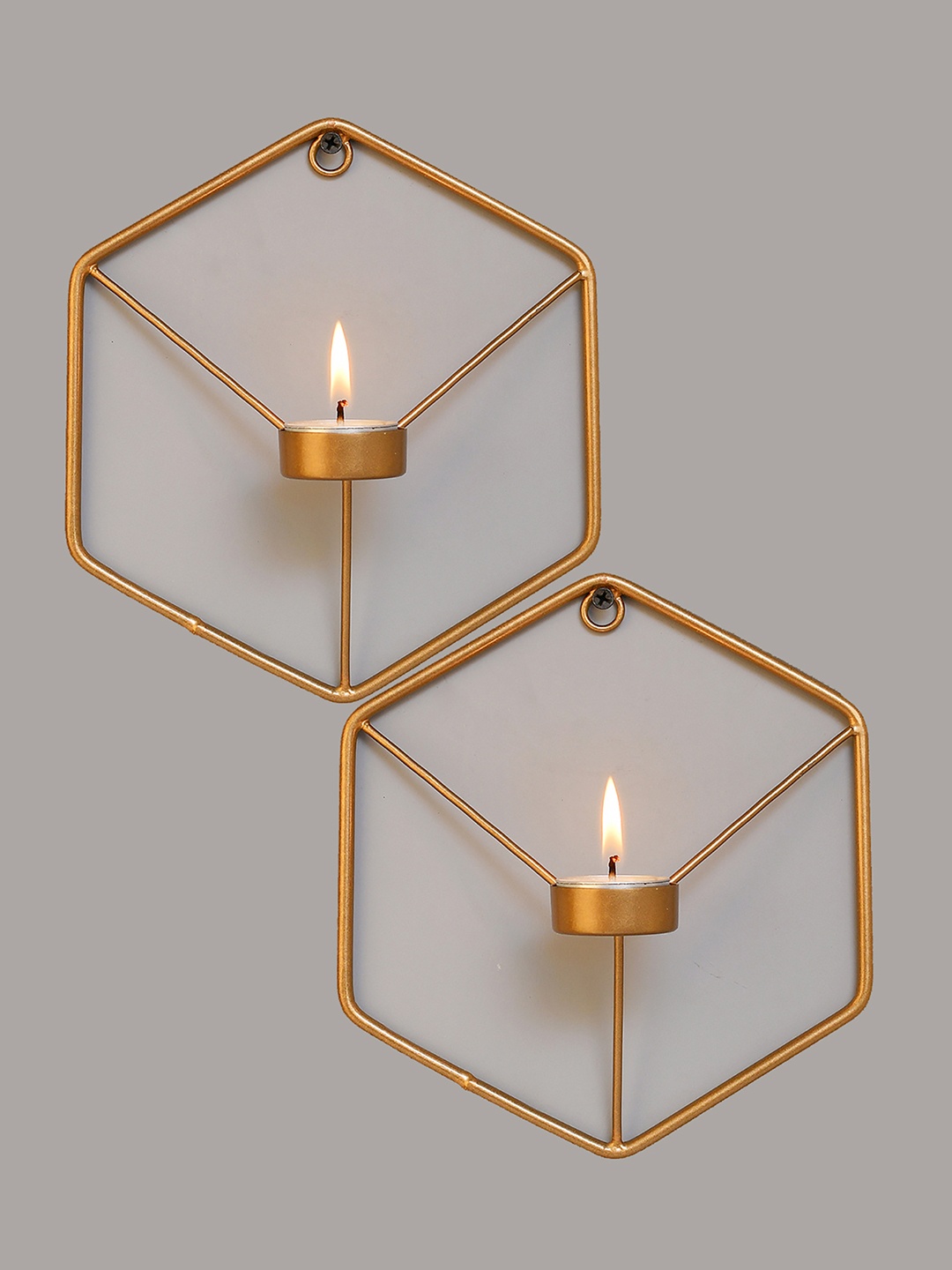 

Homesake Set of 2 Gold-Toned Wall Mounted Hexagon Tealight Candle Holders