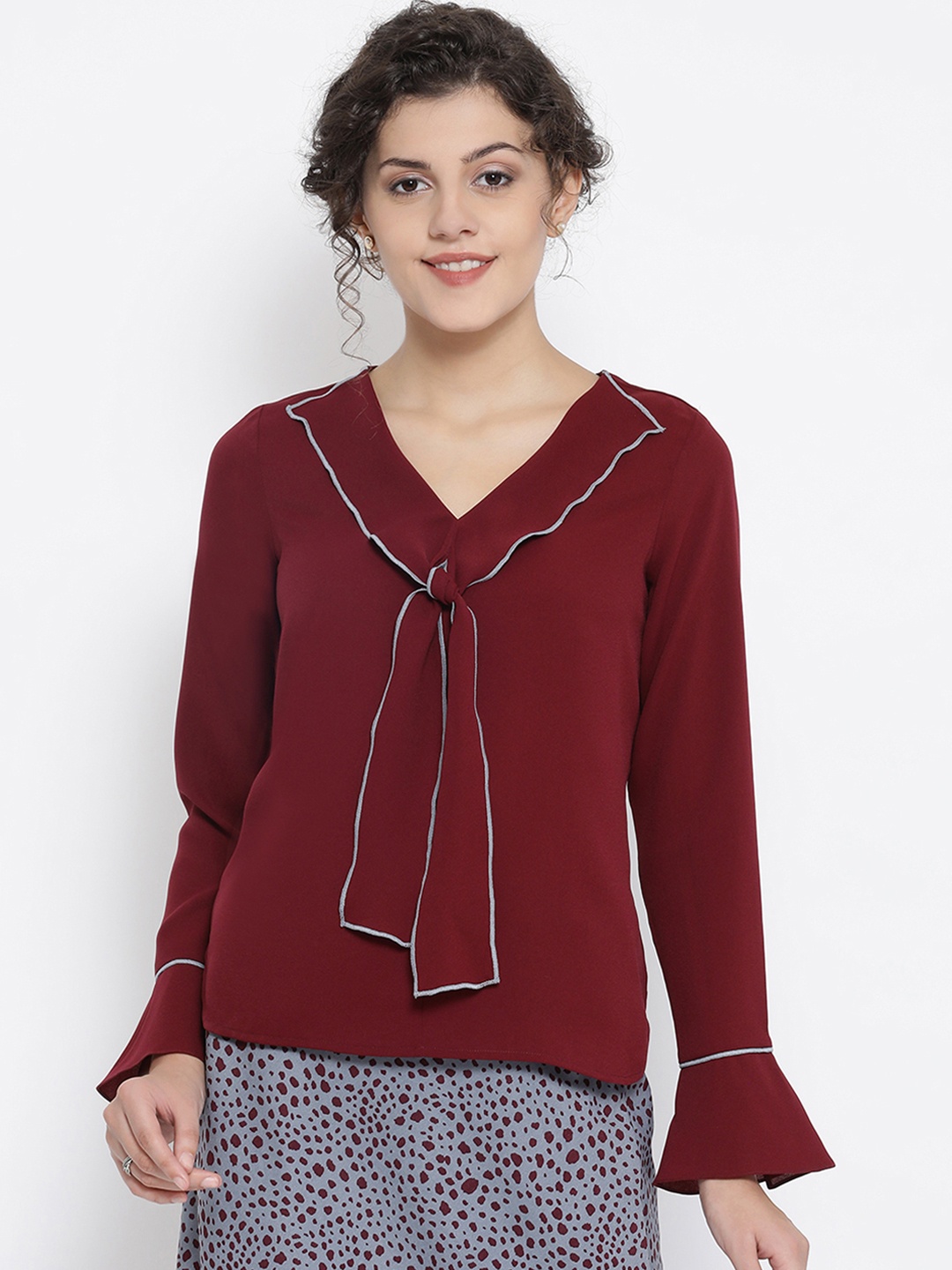 OFFICE & YOU Women Maroon Solid Regular Top