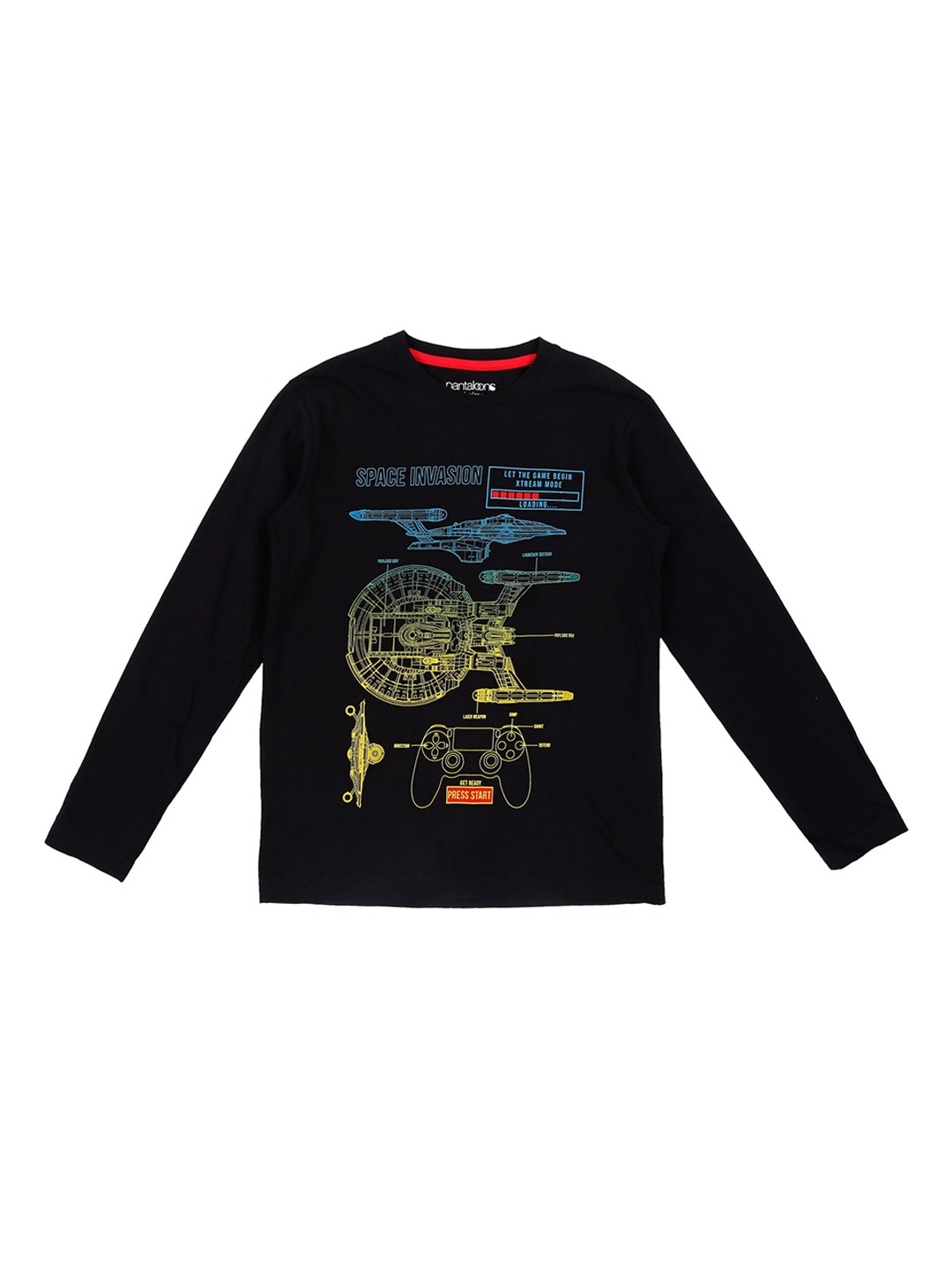 

Pantaloons Junior Boys Black & Yellow Printed Round Neck T-shirt