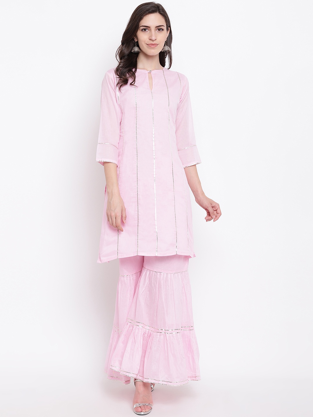 

Kvsfab Women Pink Solid Kurta with Sharara