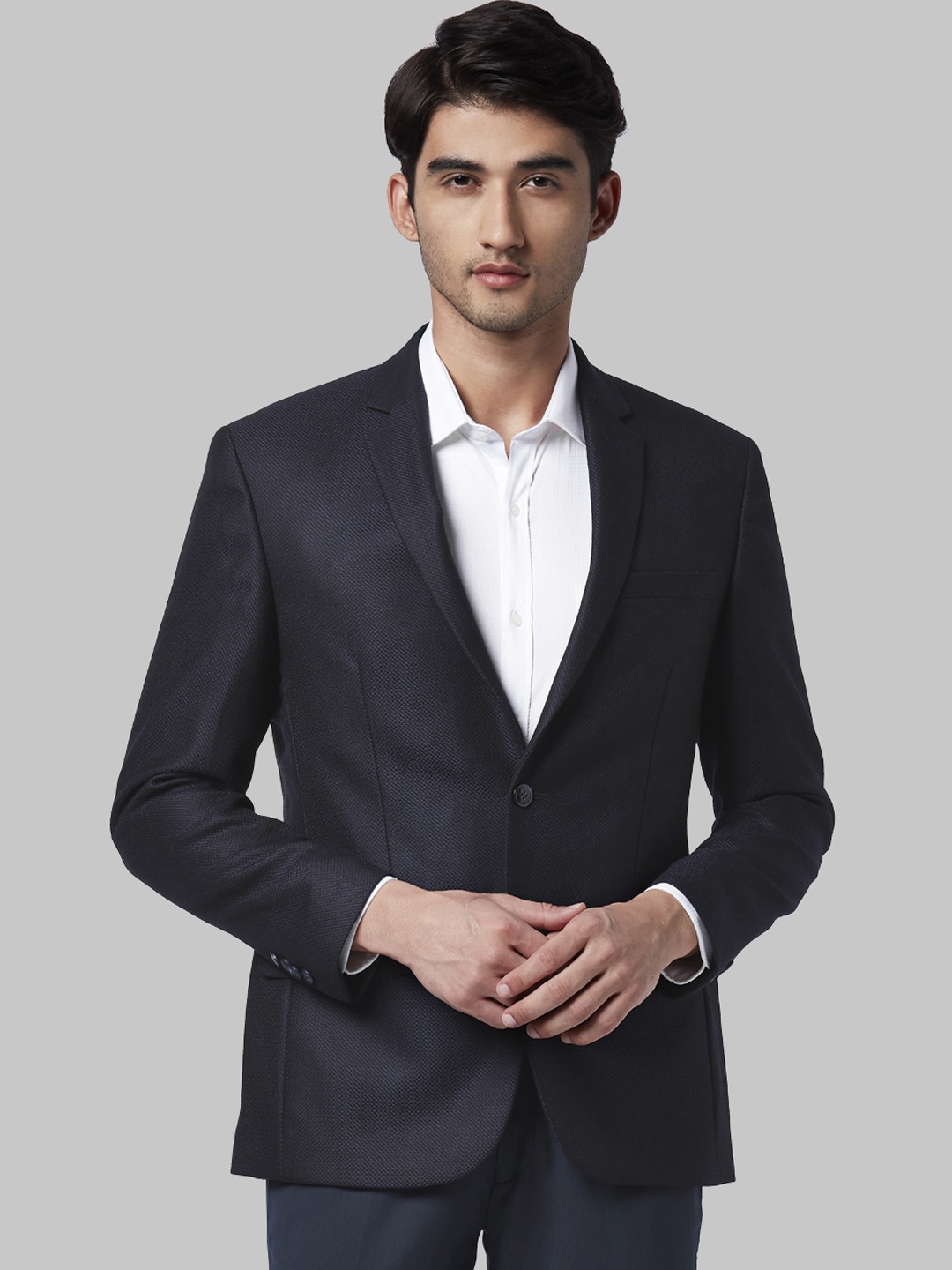 

Park Avenue Men Blue Solid Single-Breasted Formal Blazer