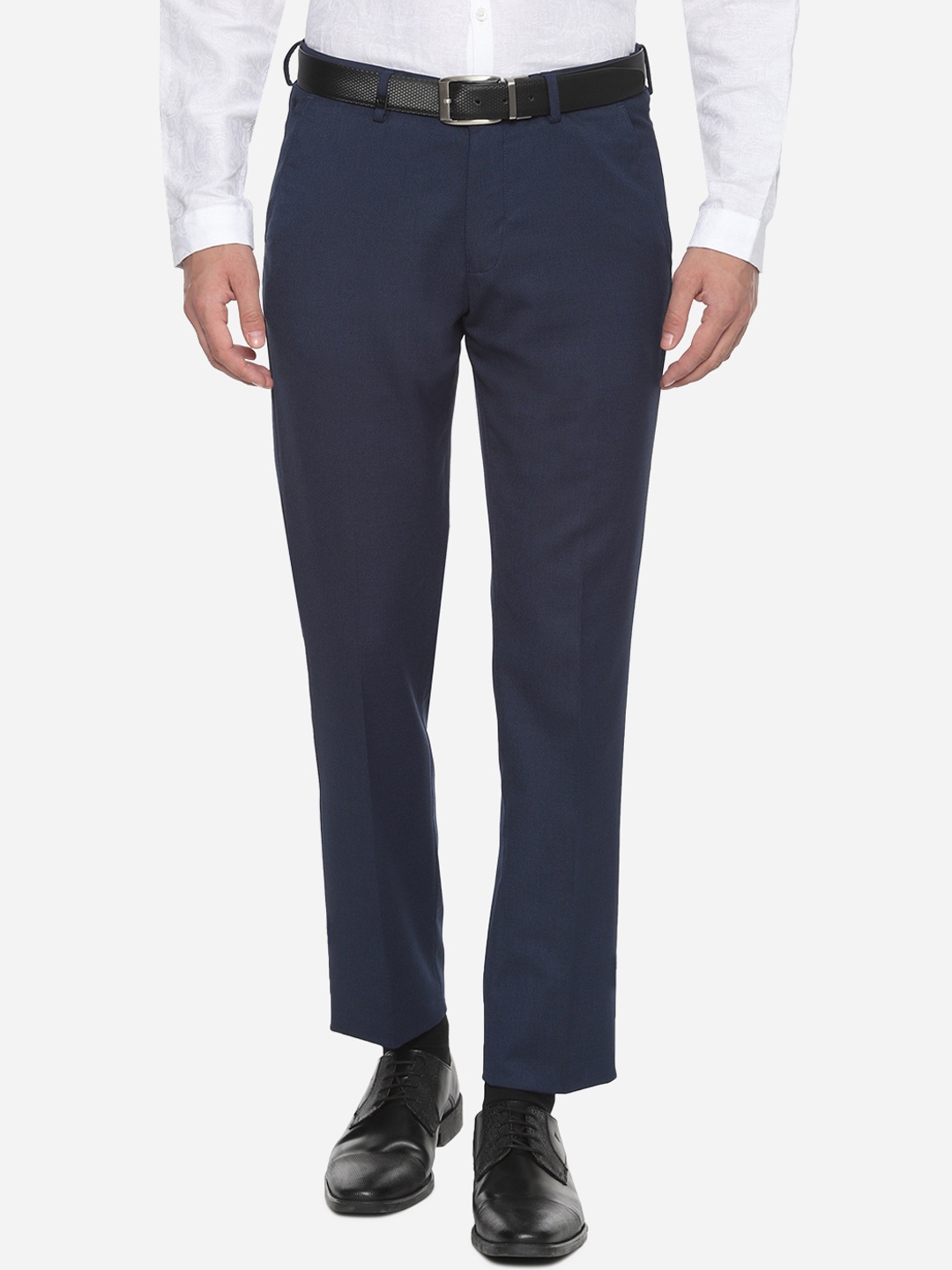 

Louis Philippe Men Navy Blue Slim Fit Solid Regular Trousers
