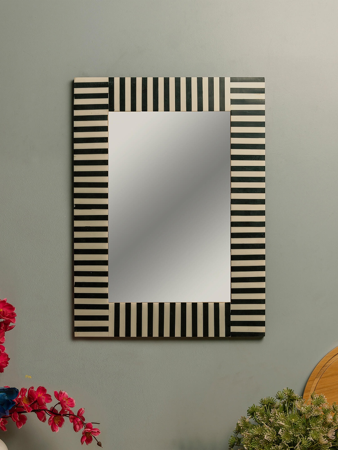 

Homesake Black & White Zebra Stripes Rectangle Wood Resin Wall Mirror