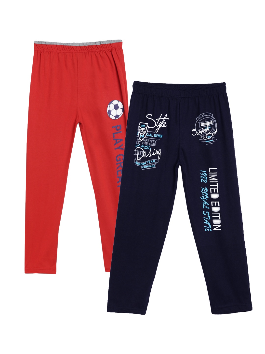 

SWEET ANGEL Girls Pack of 2 Printed Straight-Fit Track Pants, Navy blue