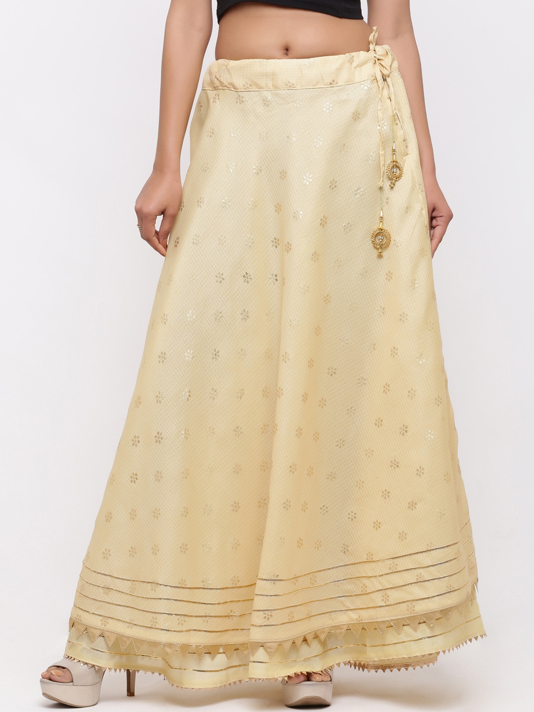 

SOUNDARYA Women Beige Printed Doria Booti A-Line Maxi Skirt