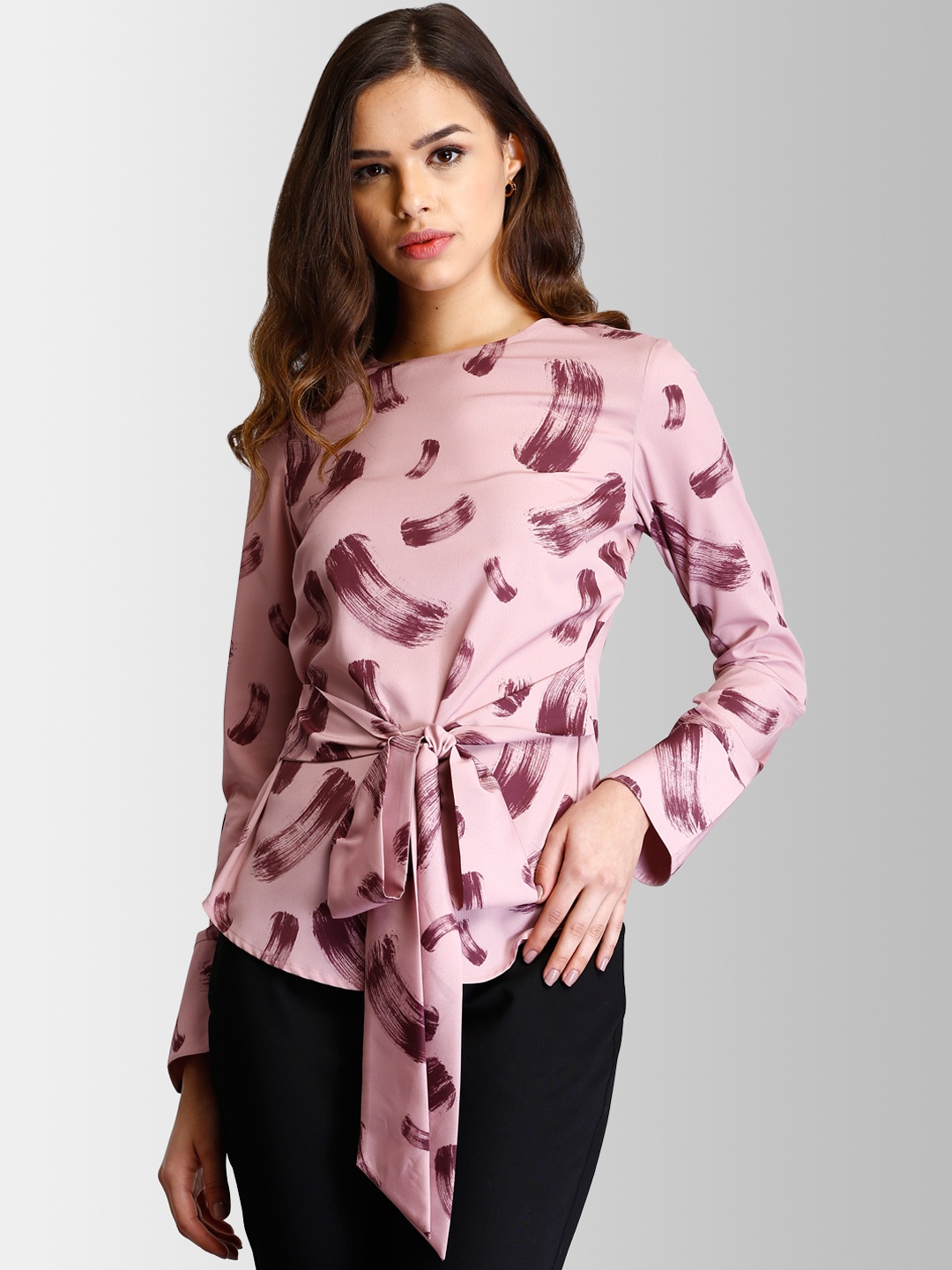 

FableStreet Women Pink Printed Cinched Waist Top