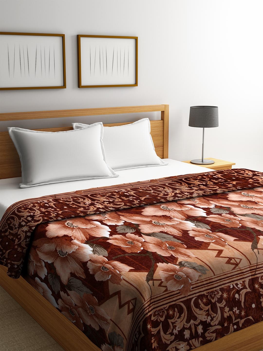 

KLOTTHE Brown & Beige Floral Print AC Room 233 GSM Double Bed Comforter