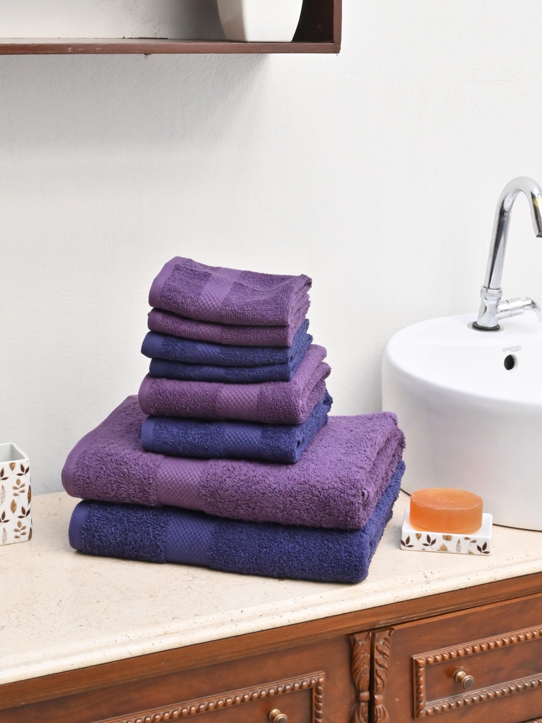 

Avira Home Unisex Pack of 8 Solid 500 GSM Towel Set, Navy blue