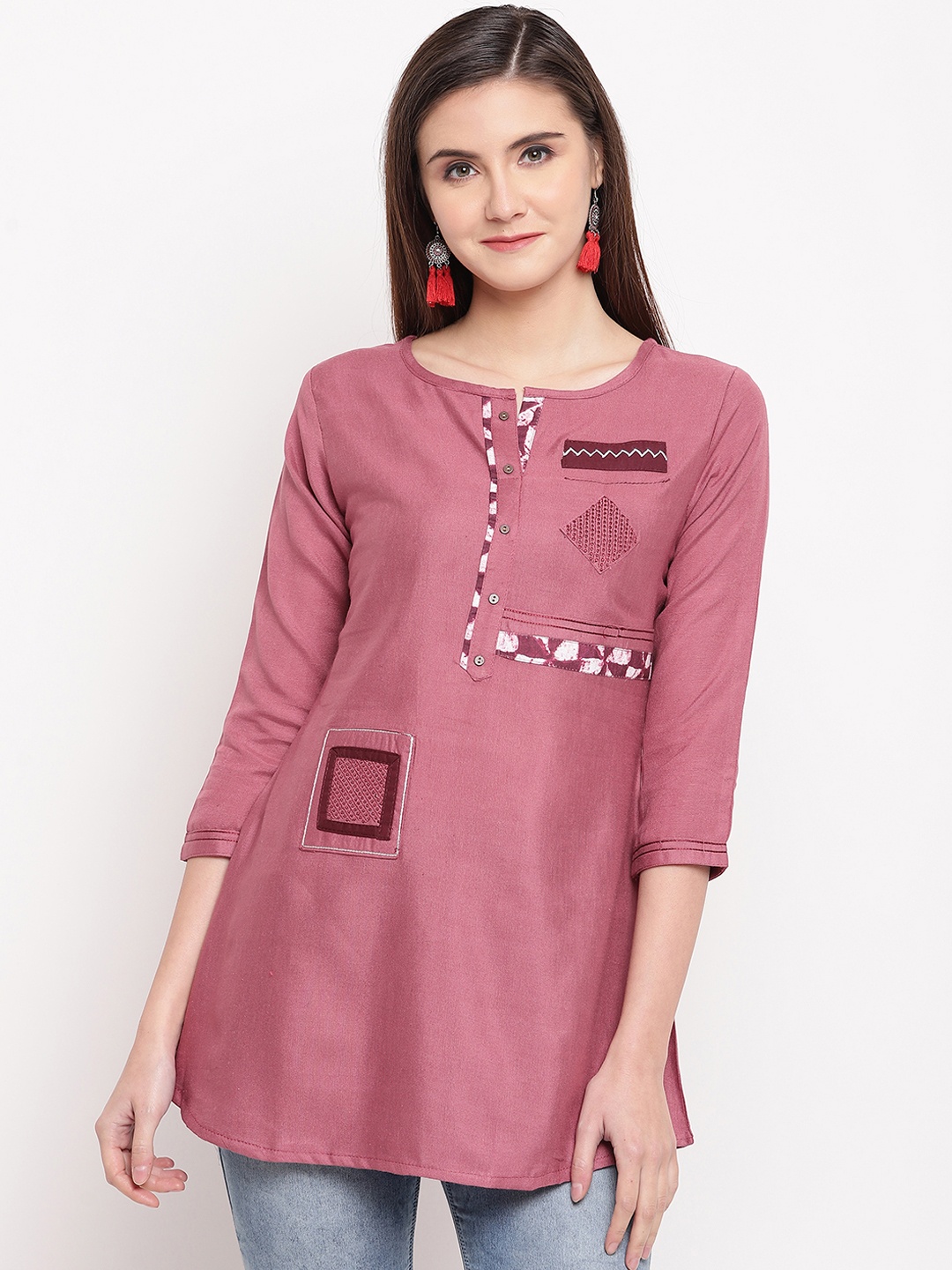 

Kvsfab Women Pink Solid A-Line Kurti