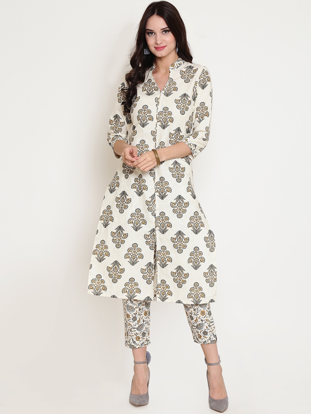 

Sera Women Off White Floral Printed Regular Pure Cotton Kurta with Trousers