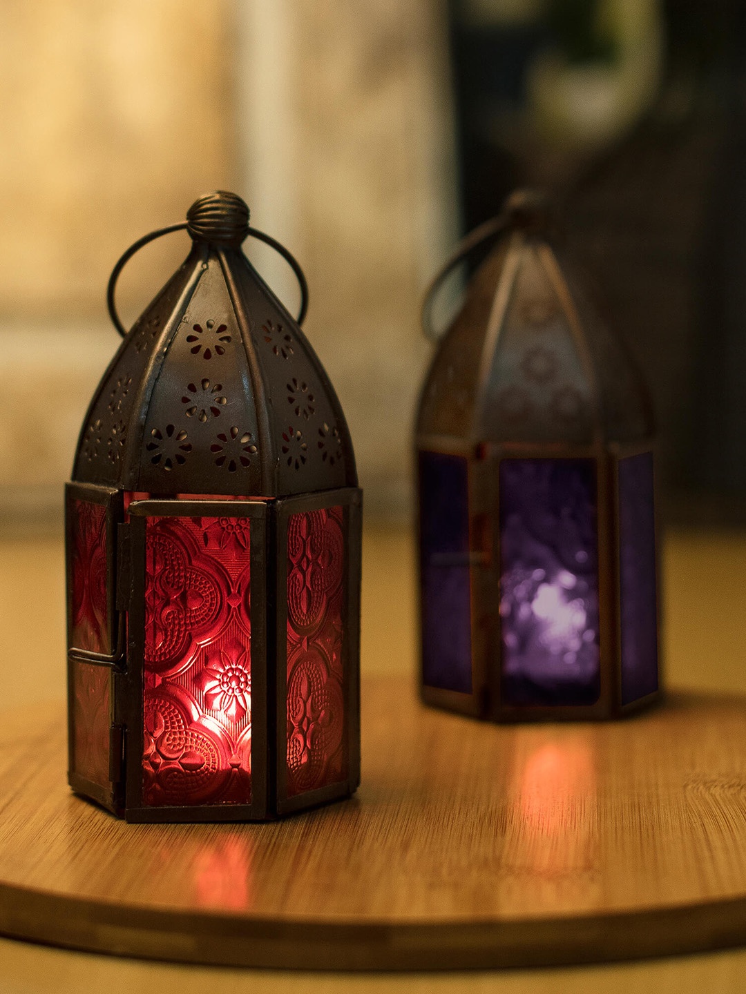 

Homesake Set of 2 Red & Blue Antique Lantern Shaped Candle Holders