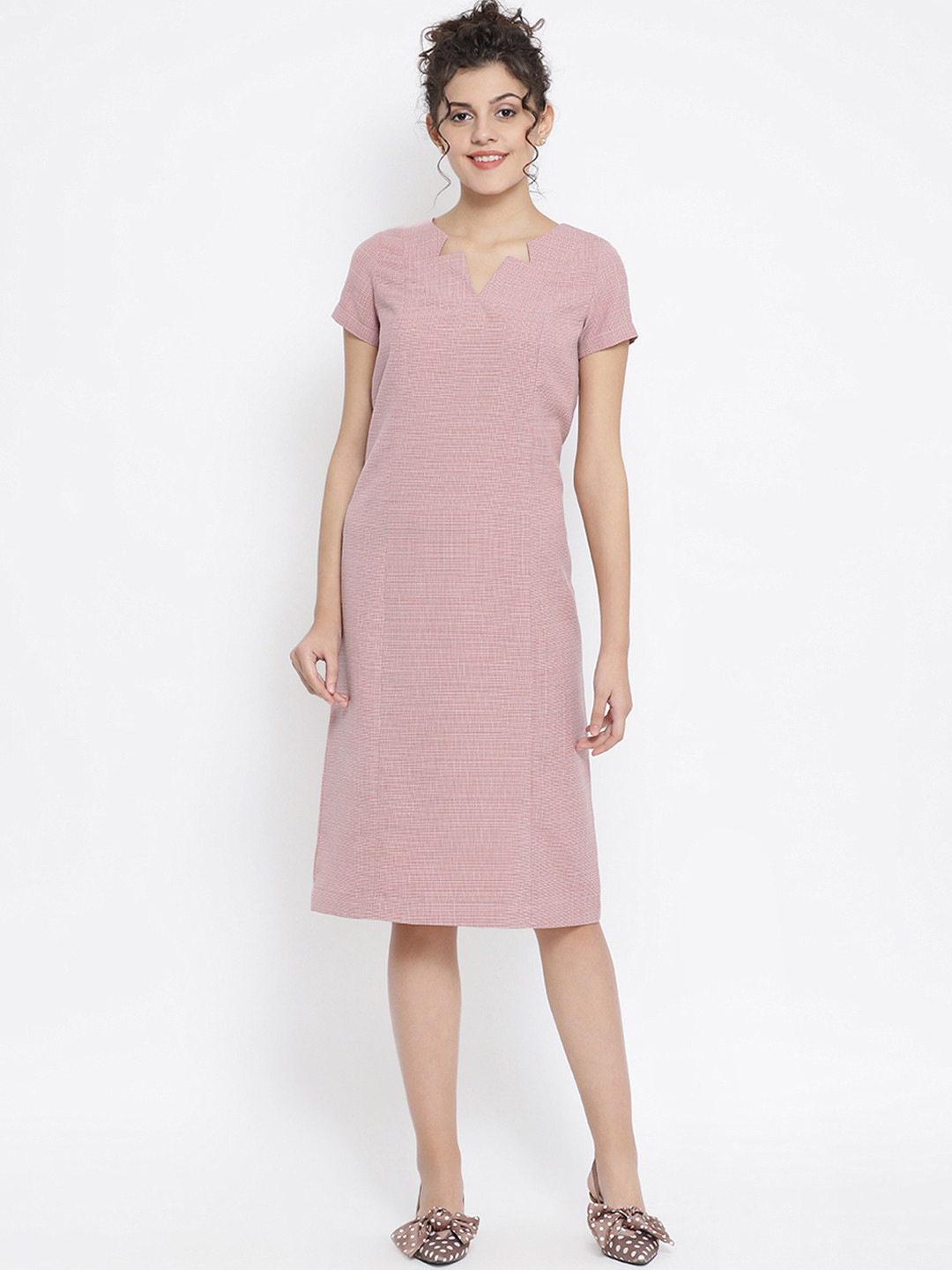 

OFFICE & YOU Women Pink Checked Sheath Dress