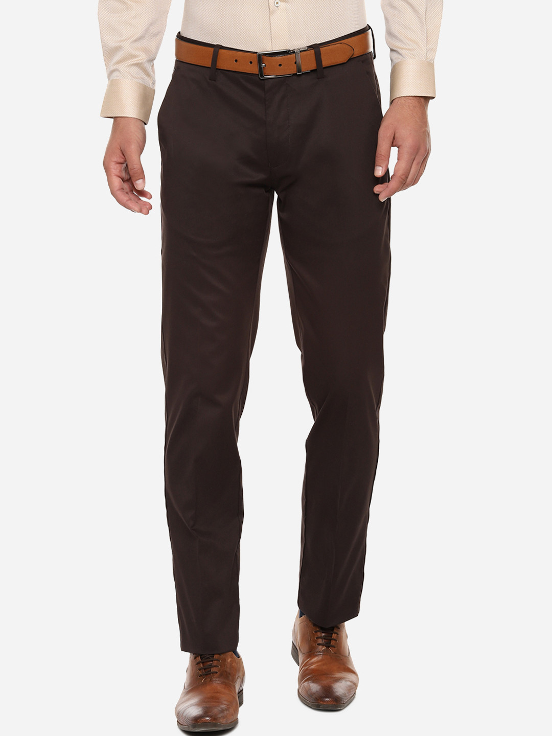 

Louis Philippe Men Brown Regular Fit Solid Regular Trousers