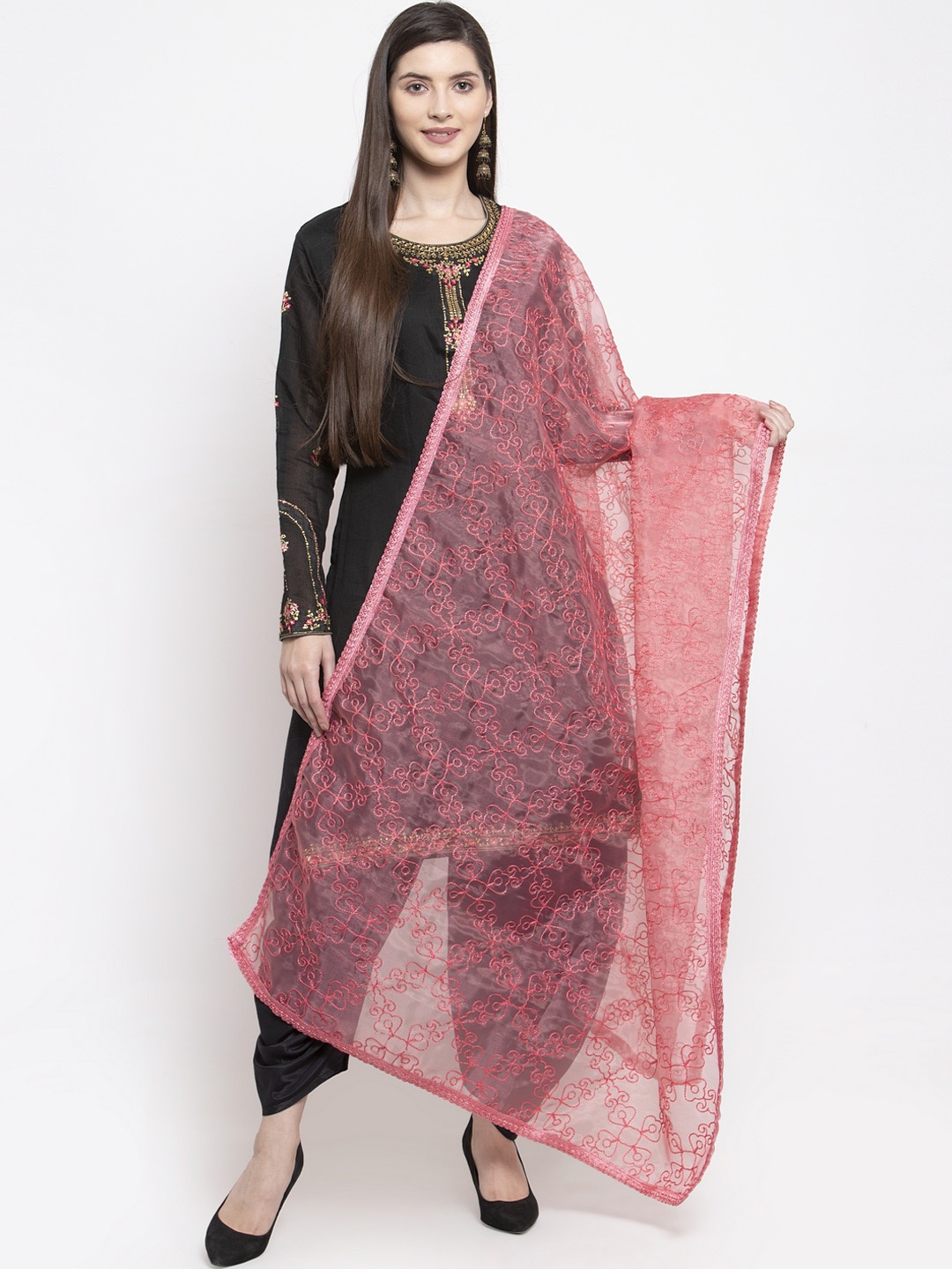 

mf Women Pink Organza Embroidered Dupatta