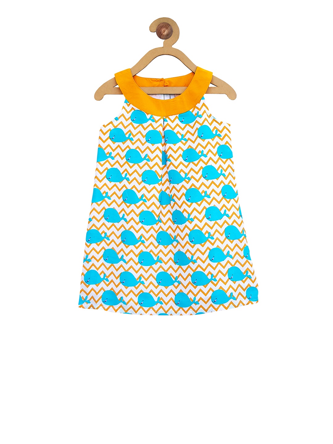 

Campana Girls Orange & Turquoise Blue Fish Print A-Line Dress