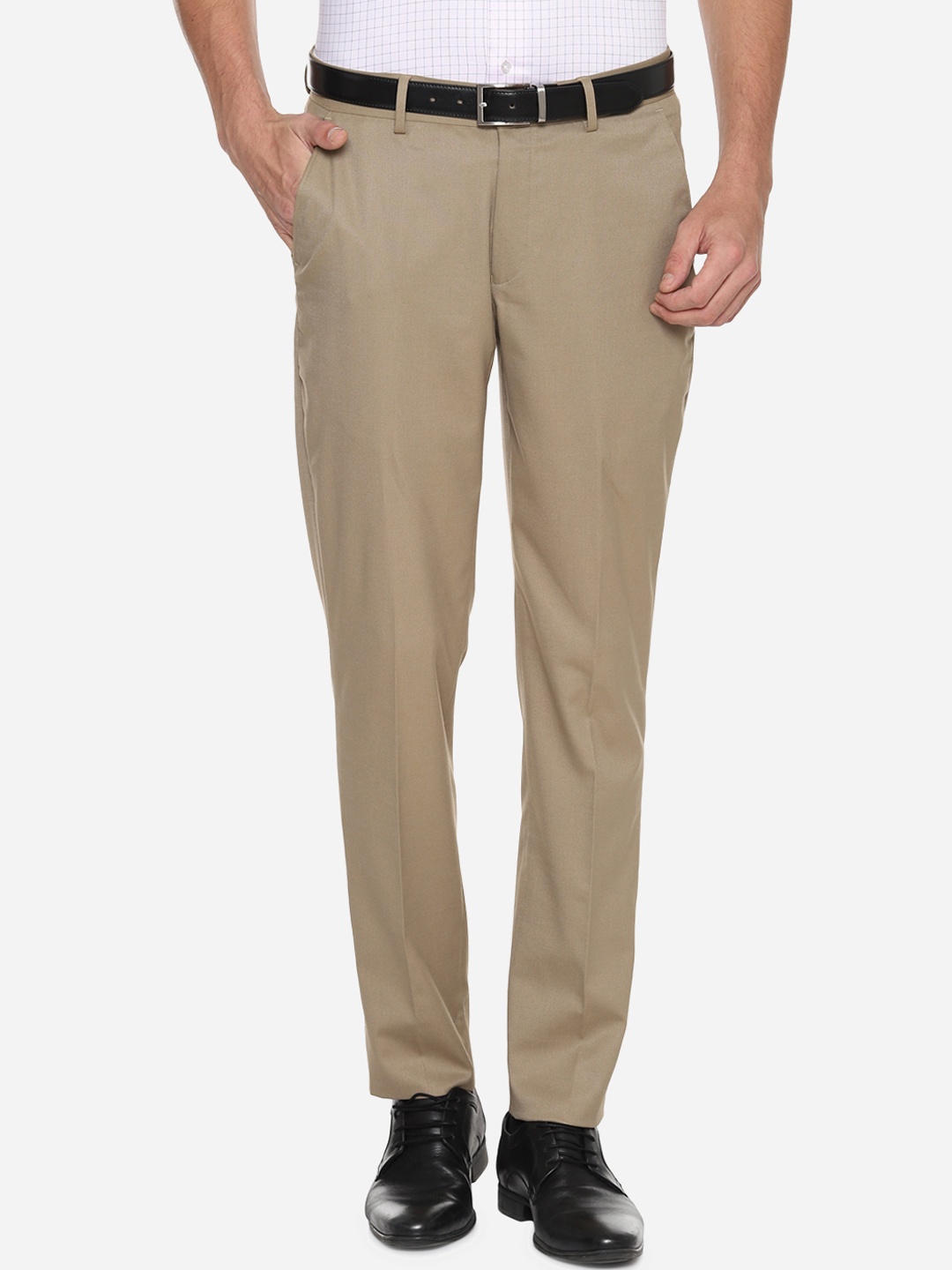 

Louis Philippe Men Beige Slim Fit Solid Formal Trousers