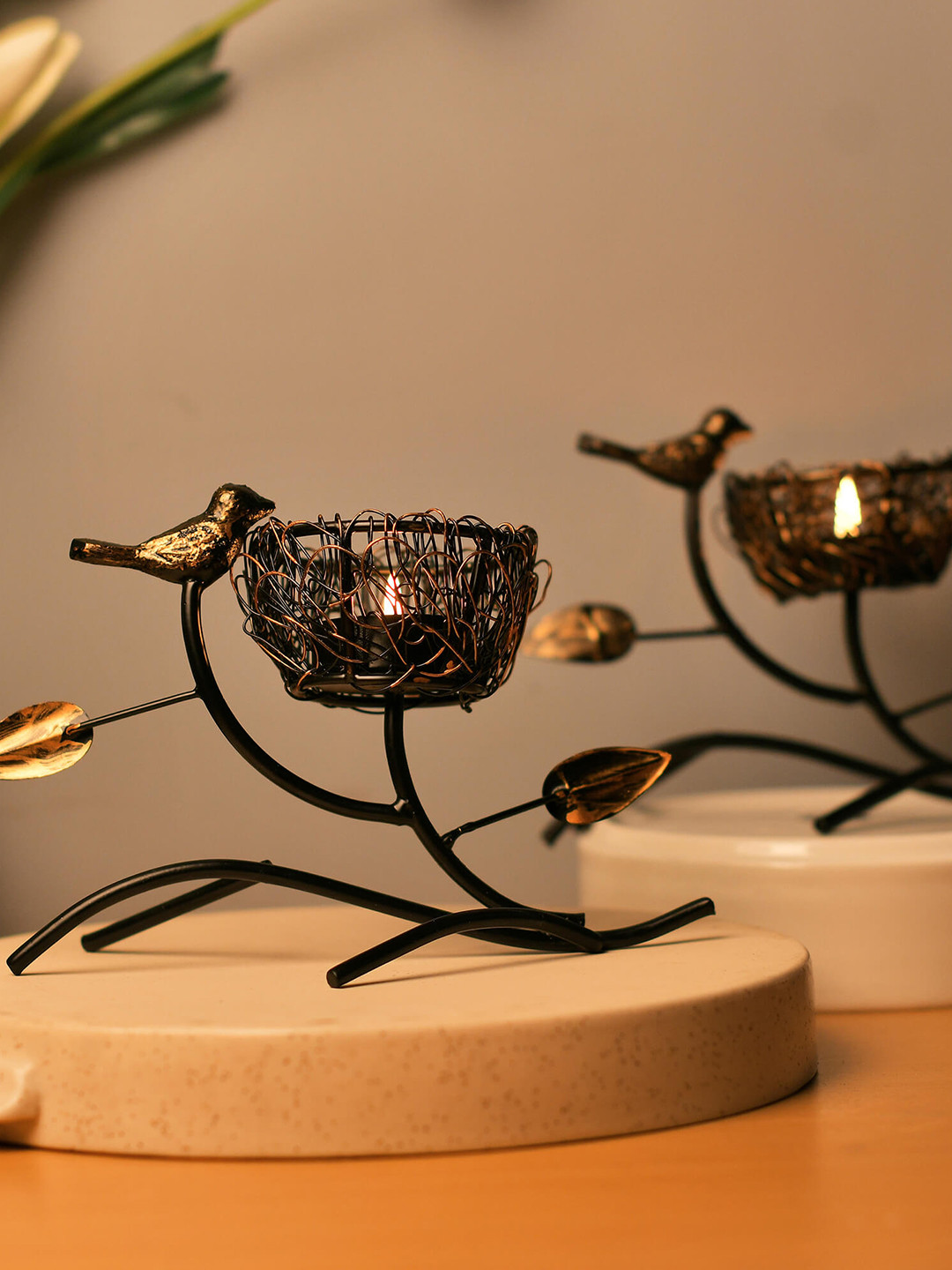 

Homesake Set of 2 Black & Golden Nest Shaped Table Candle Holder