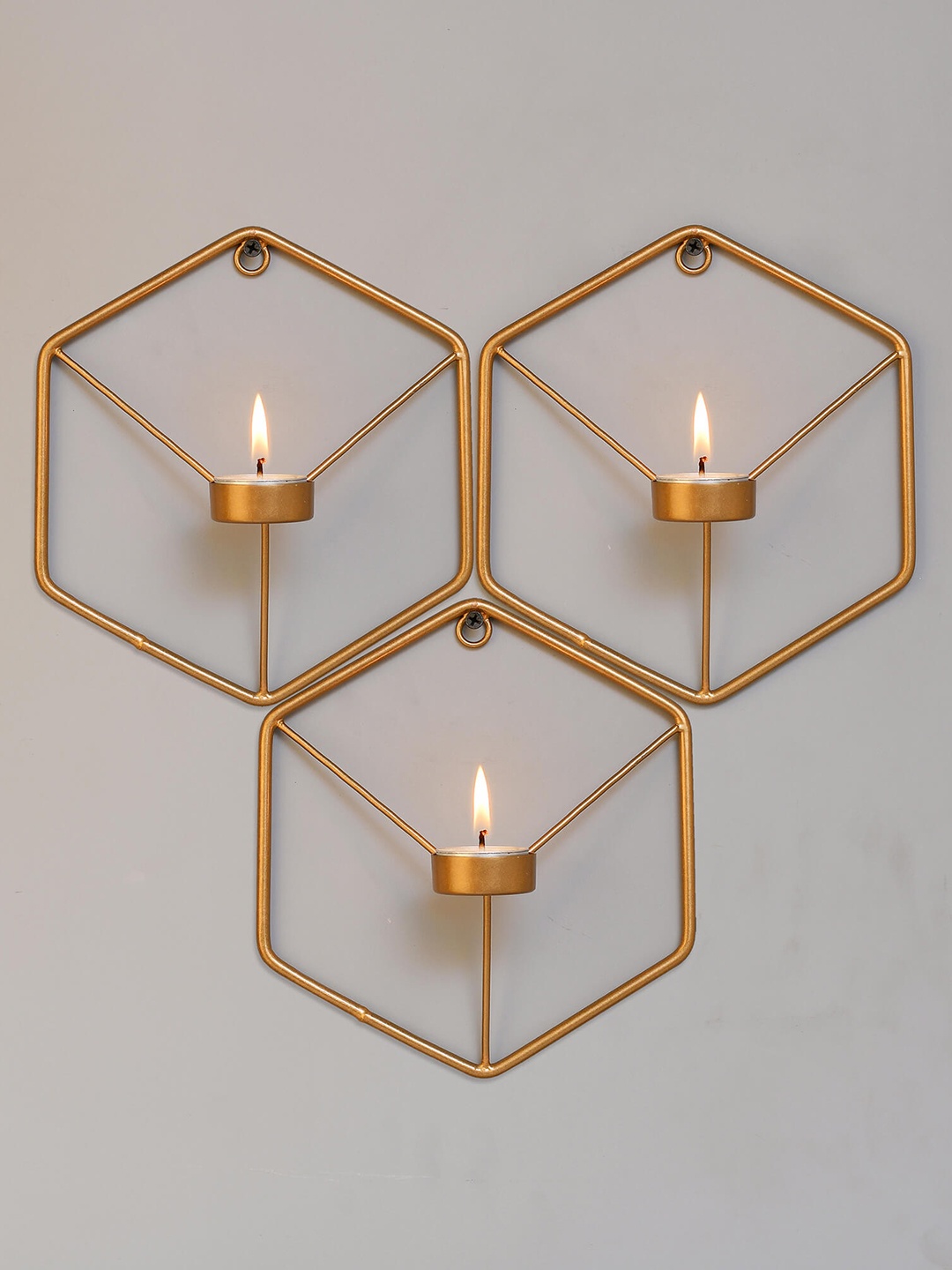 

Homesake Set of 3 Gold-Toned Wall Mounted Hexagon Tealight Candle Holders