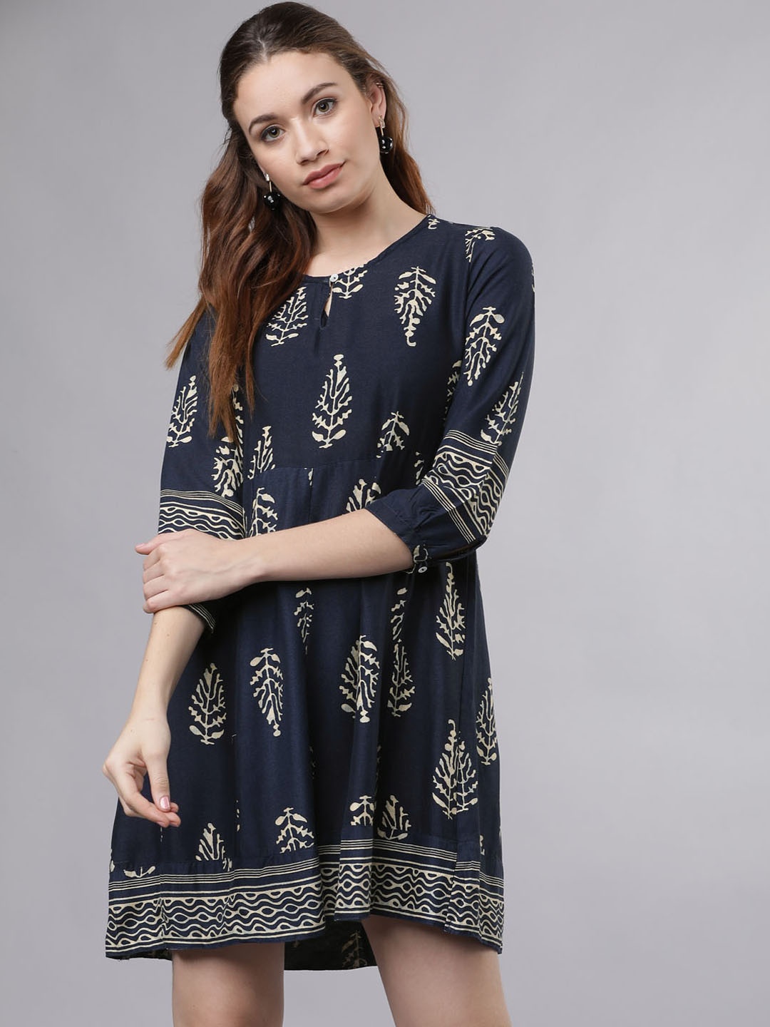 

Vishudh Women Navy Blue Printed Empire Dress