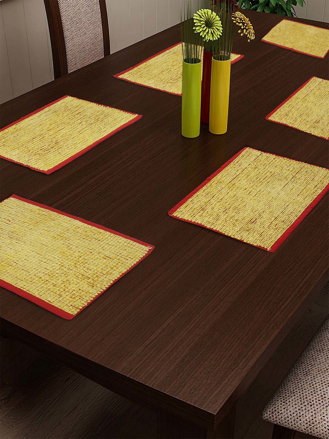 

KLOTTHE Unisex Set of 6 Yellow & Red Printed Table Placemats
