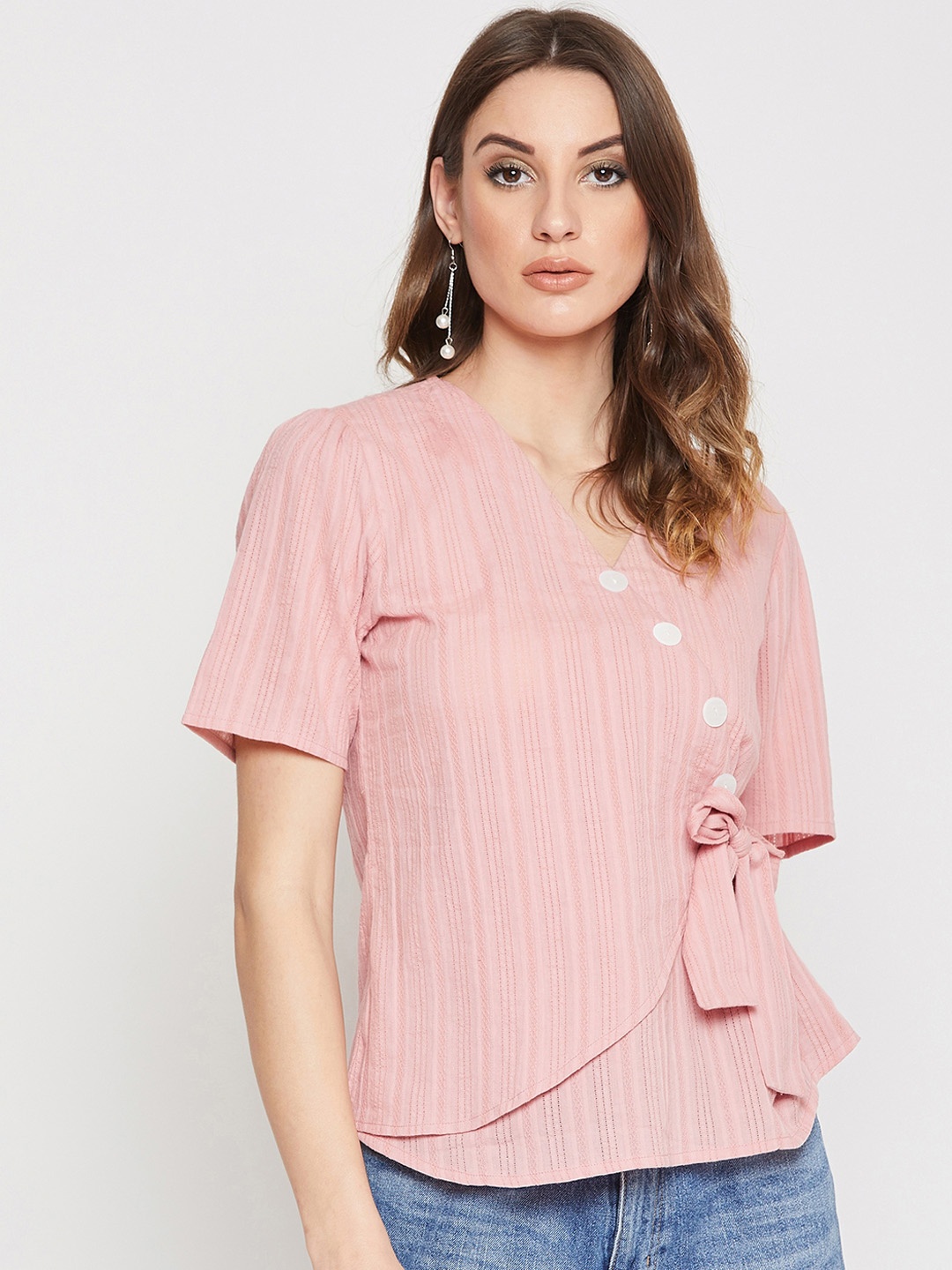 

Marie Claire Women Pink Striped Wrap Top