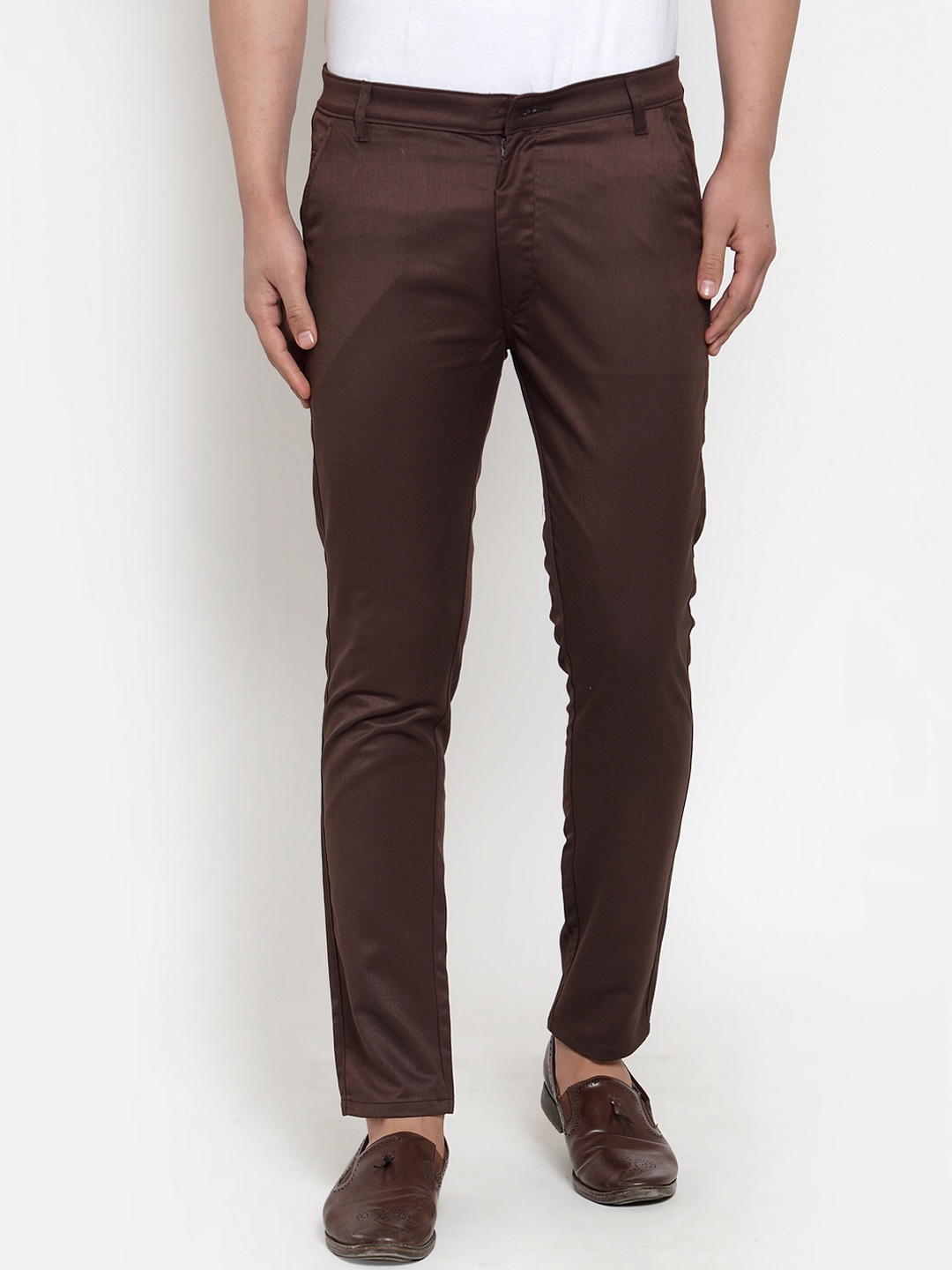 

JAINISH Men Brown Smart Slim Fit Solid Regular Trousers