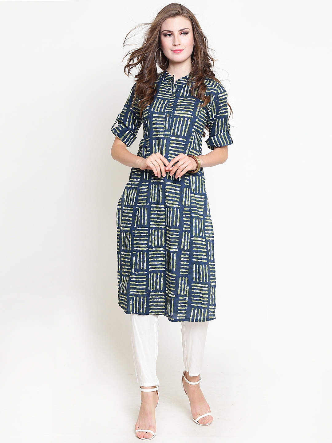 

Sera Women Green & White Printed Kurta with Palazzos