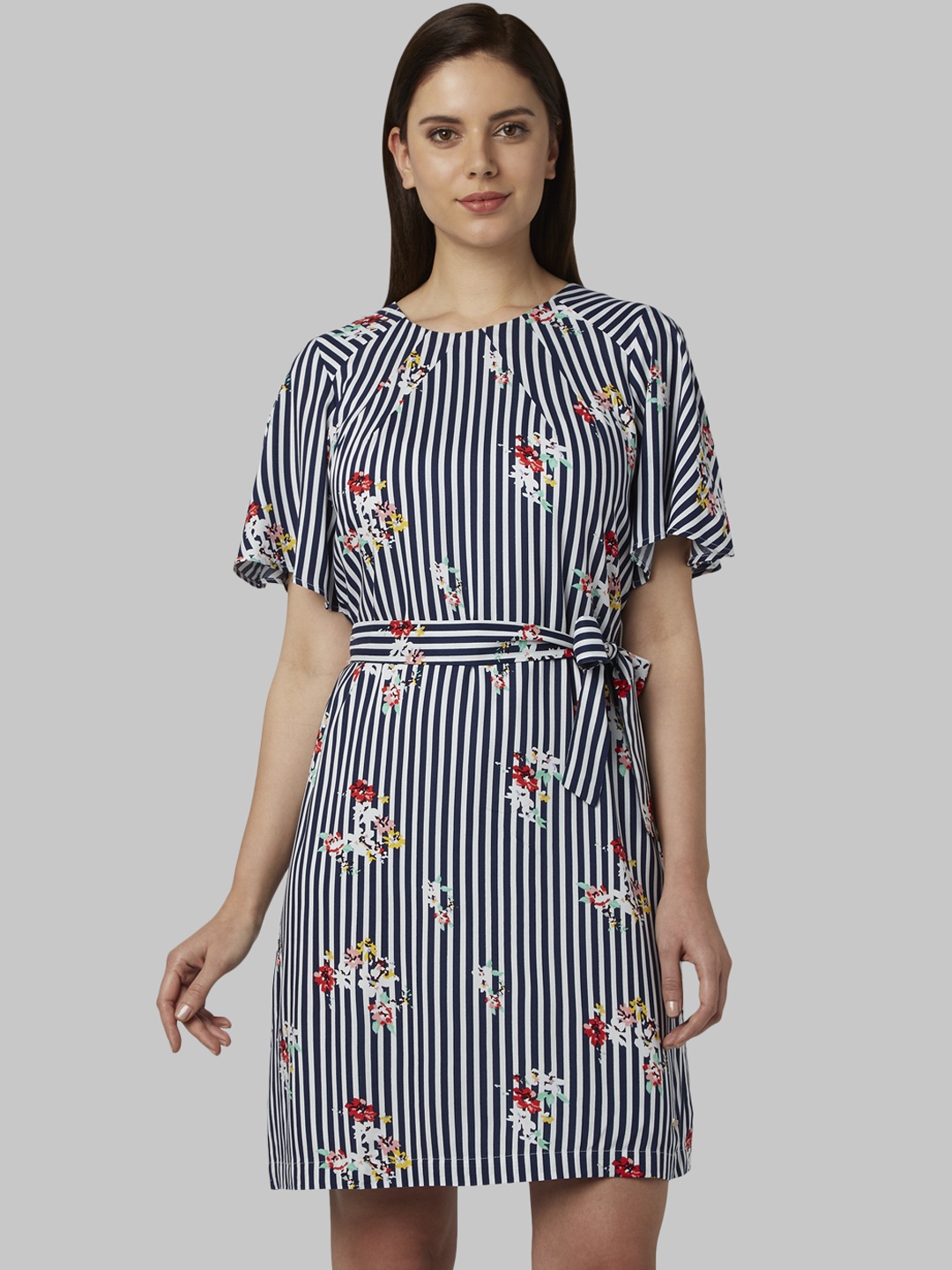 

Park Avenue Women White & Navy Blue Printed Fit and Flare Dress