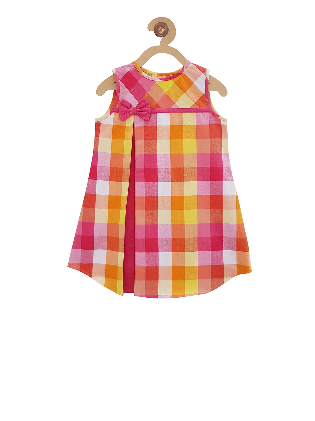 

Campana Girls Pink & Yellow Checked A-Line Dress