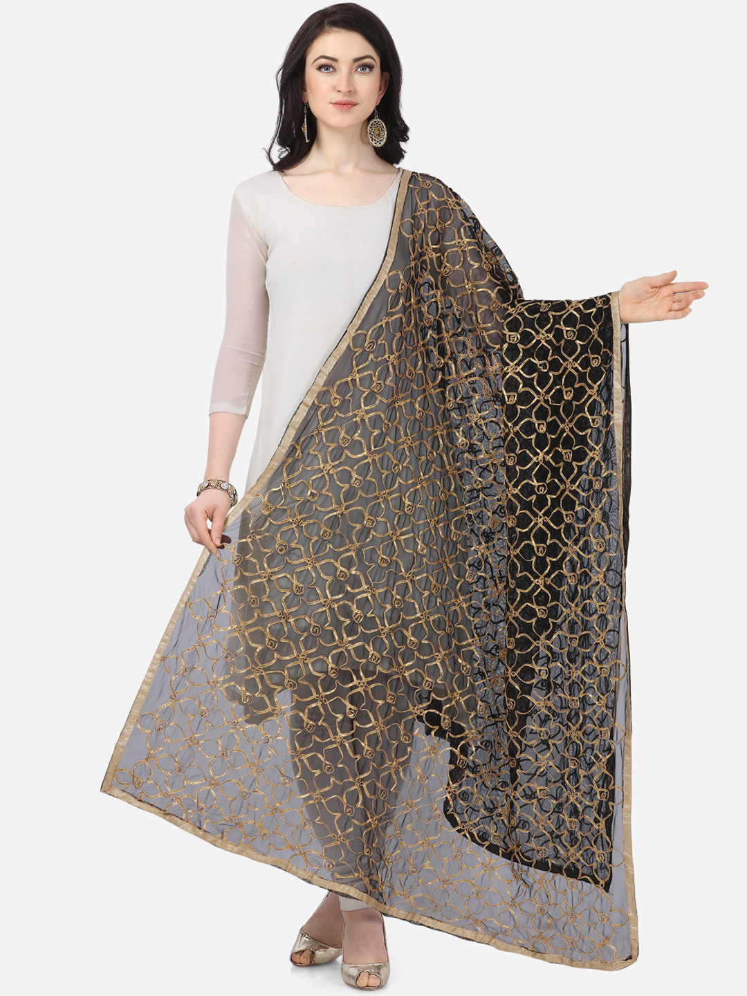 

mf Women Black & Golden Net Gota Patti Dupatta
