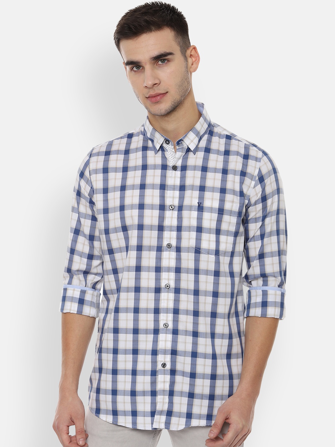 

Van Heusen Sport Men Blue & White Slim Fit Checked Casual Shirt