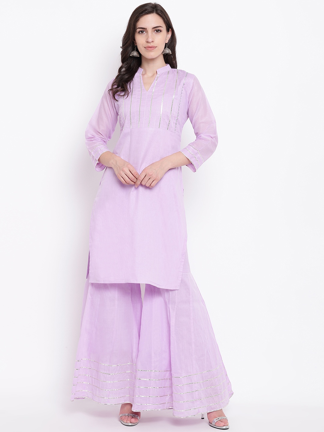 

Kvsfab Women Lavender Solid Kurta with Sharara
