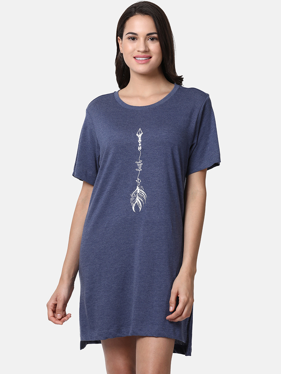 

Enamor Women Blue Relaxed Fit Long Length Tunic T-Shirt