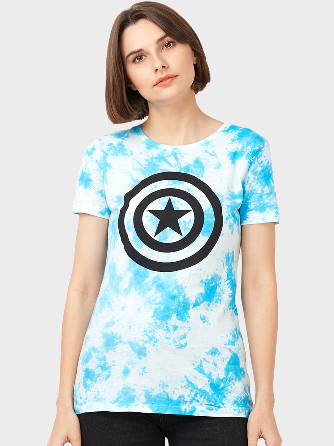

Free Authority Women Blue Captain America Printed T-shirt