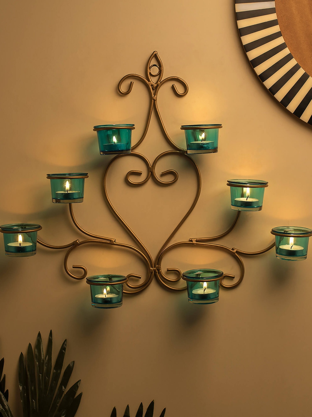 

Homesake Blue & Gold-Toned Wall Sconce Candle Holder with 8 Cups