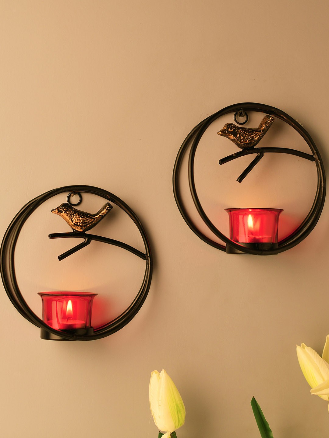 

Homesake Set of 2 Red & Black Decorative Bird Ring Shaped Candle Holders