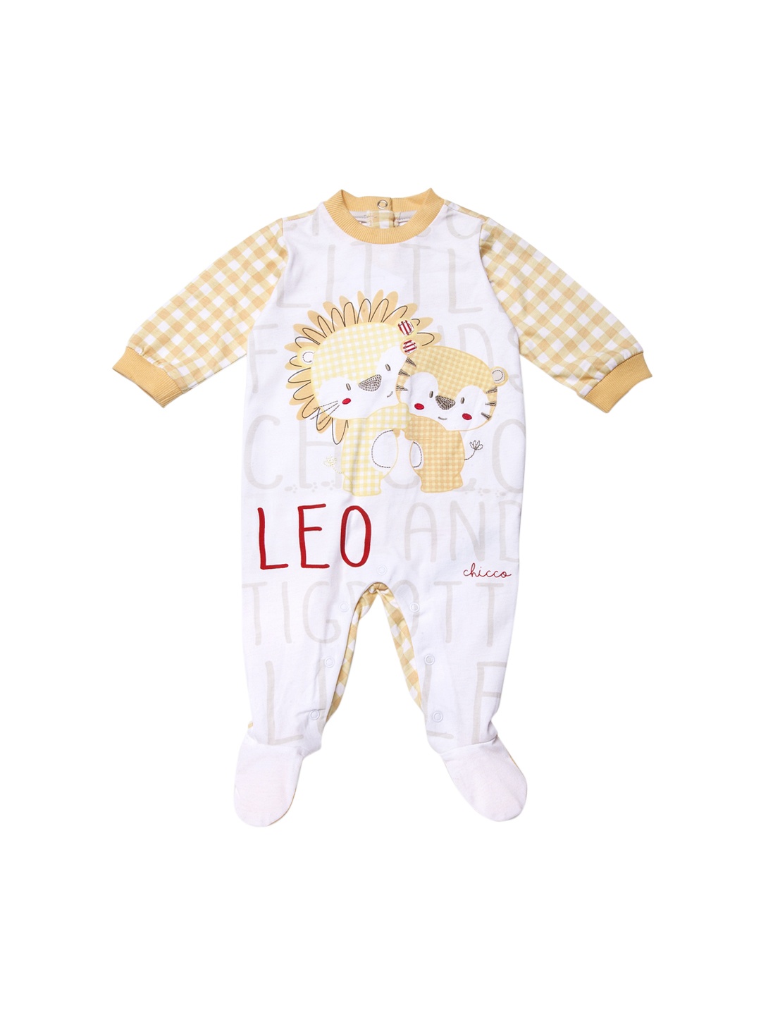 

Chicco Kids Yellow & White Printed & Checked Sleepsuit